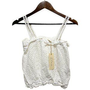 Elan Women's Size S Elastic Hem Elastic Neckline Sleeveless Crochet Strap White